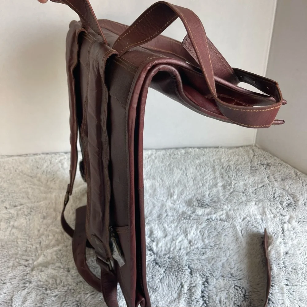 Roll Top Backpack Rucksack Rolling Bag Travel Bikers Genuine Leather Bag